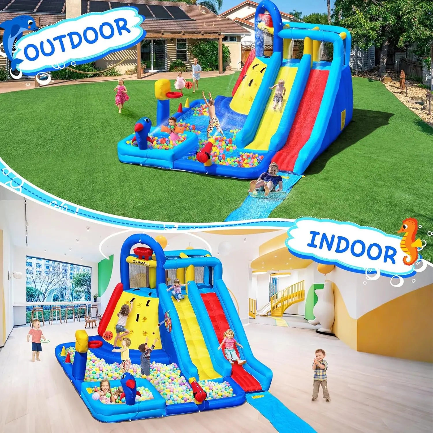 Extra Large Inflatable Bouncy Castle for Kids 3-10: Double Water Slide, Ball Pit, Swim Pool & Climbing Wall, 550W Air Blower Included, Perfect for Birthday Party & Event Fun view 6