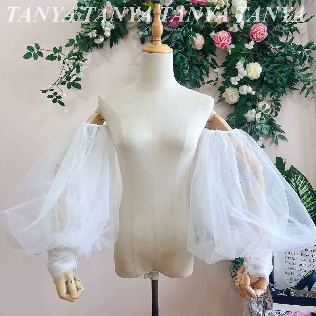 Simple Detachable Puffy Sleeves For Wedding Buttons Cuff Romantic Tulle Bride Arm Decoration Bridal Accessories