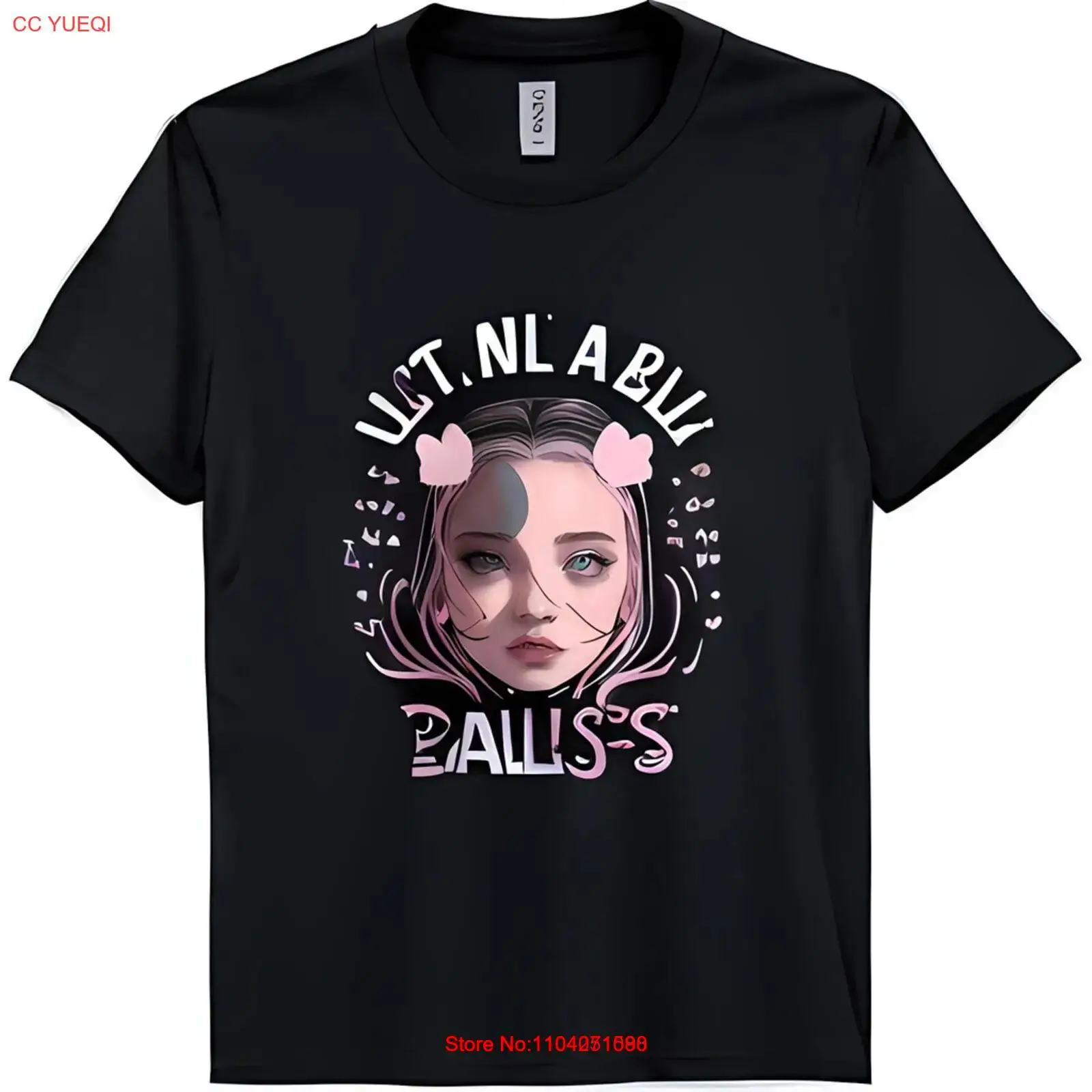 Edgy Black T-Shirt with Graphic Female Face & Abstract U.S.T.N.L.A.B.U.L.L.S. S