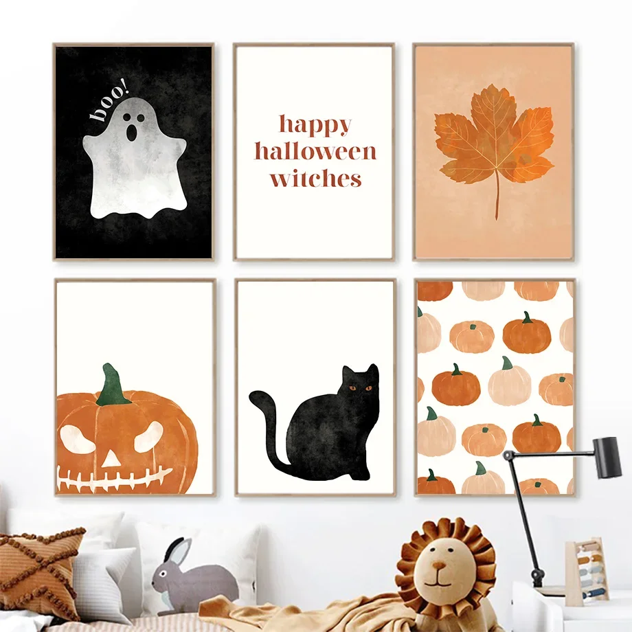 

Halloween Pumpkin Ghost Black Cat Maple Leaf Holiday Posters And Prints Wall Art Canvas Pictures Baby Kids Room Home Decoration