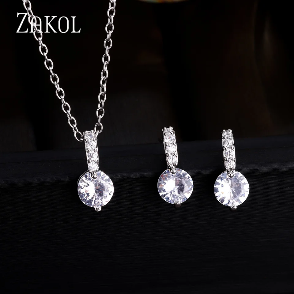ZAKOL Braut Schmuck Sets Weibliche Schmuck Mit Zirkon Set Ohrringe Anhänger Halsketten Geschenk Party für Frau FSSP028