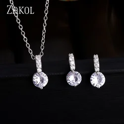 ZAKOL Bridal Jewelry Sets Female Jewellery With Zircon Set of Earrings Pendant Necklaces Gift Party for Woman FSSP028