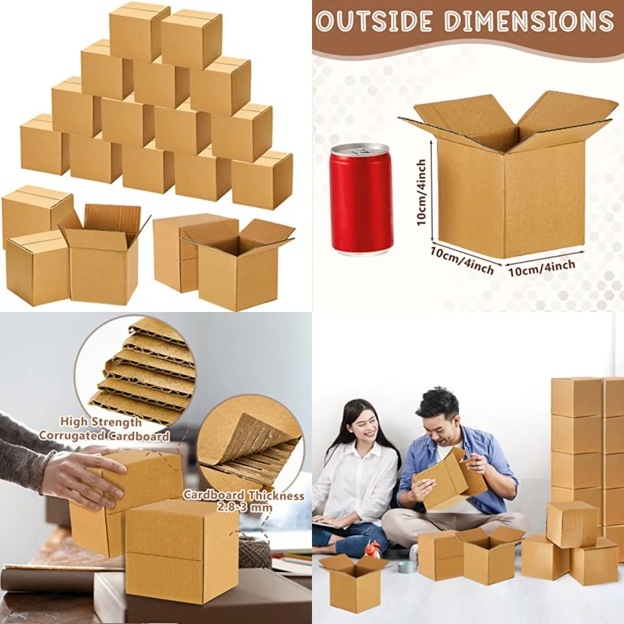 

100 Pack 4x4x4 Inch Shipping Boxes, Cardboard Mailing Box, Kraft Corrugated Small Shipping Boxes for Gifts Small Business Packa