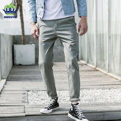 OUSSYU Spring Summer New Casual Pants Men Cotton Slim Fit Chinos Ankle-Length Pants Fashion Trousers Male Brand Clothing 28-38