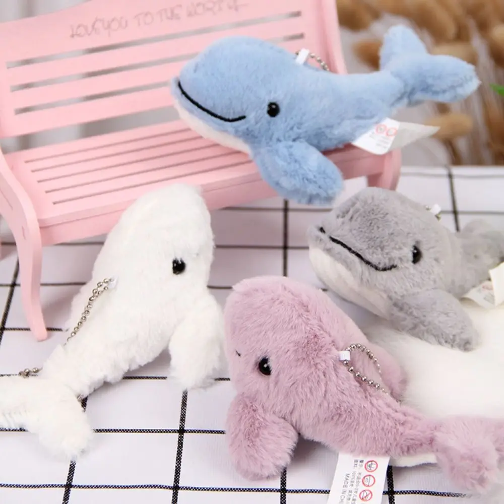 Lovely Cute Plush Stuffed Whale Keychain Cartoon Kawaii Cetacean Pendant Toys Soft Marine Organism Keyring Car Key Pendant