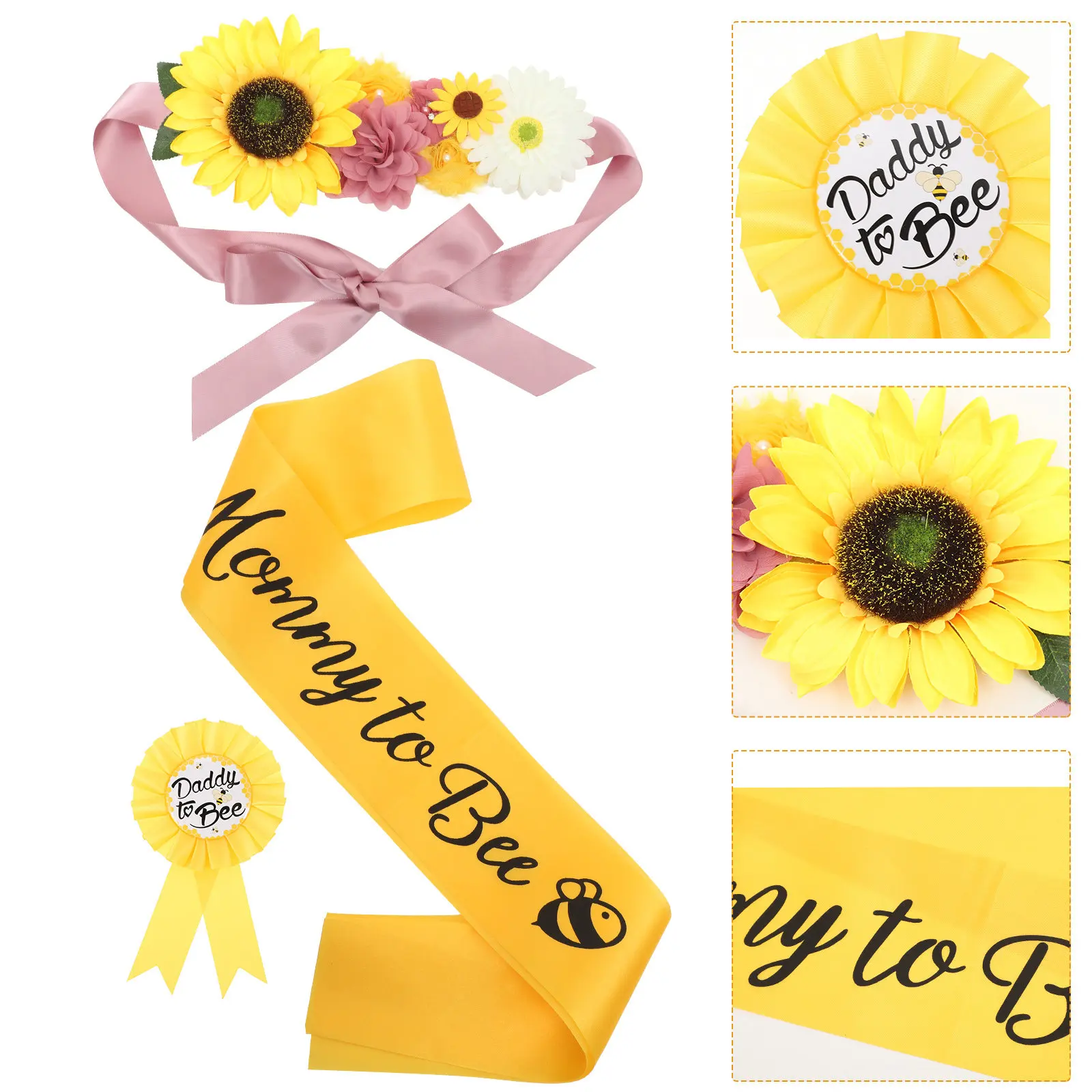 

1Set Mom to Be Sash Baby Shower Corsage Pin Maternity Flower Waist Belt Pregnancy Photo Props Mommy Sash Decoration Kit