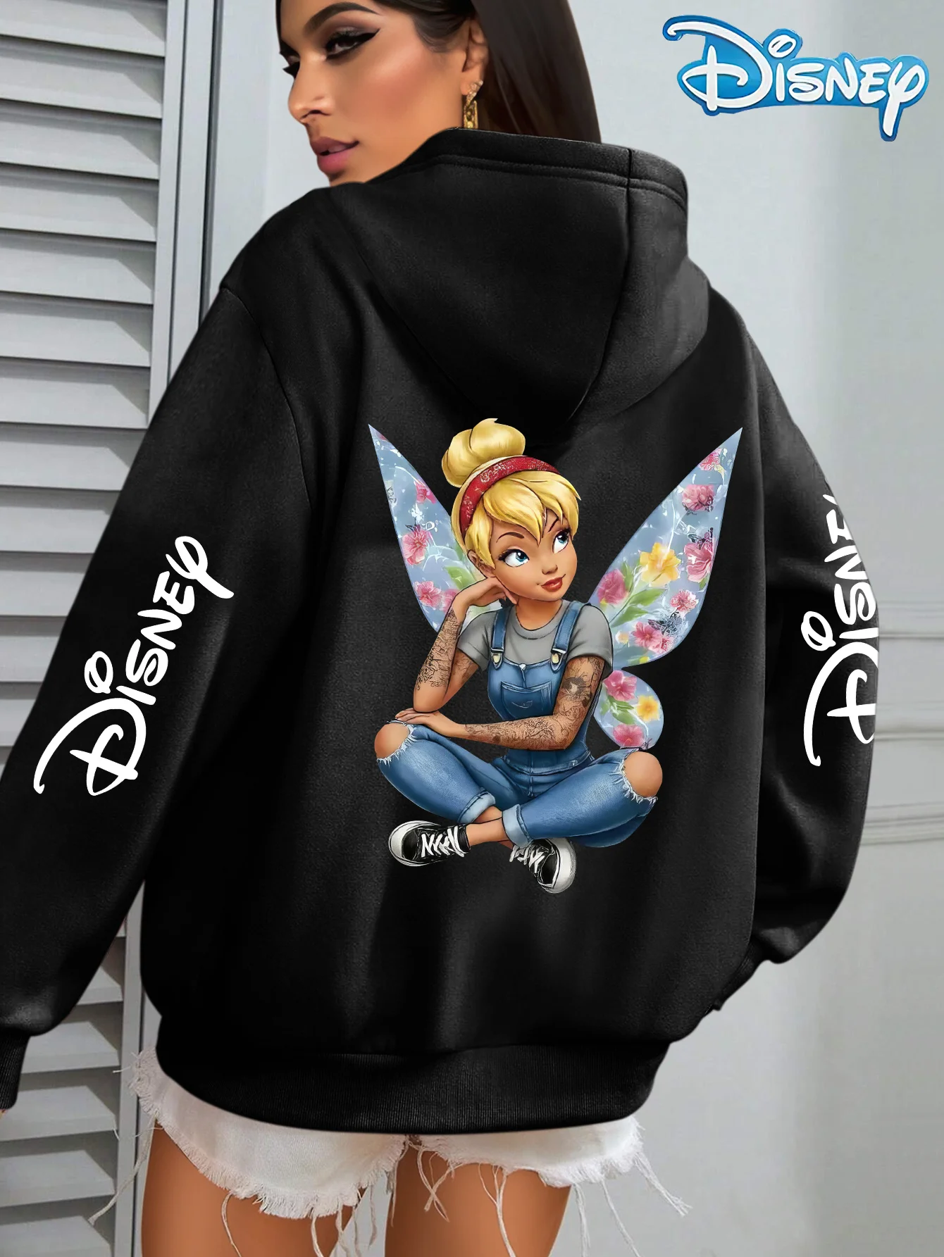 Disney Women'S Tinker Bell Pattern Hoodie-Unisex Autumn and Winter Fleece Hooded Everyday Outdoors Hoodie for Any Occasion