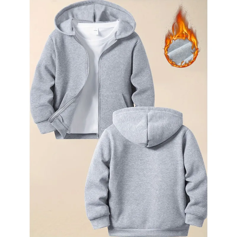 

New boys fashion solid color casual hooded zipper sweatshirt jacket autumn and winter soft and comfortable sweatshirt harajuku