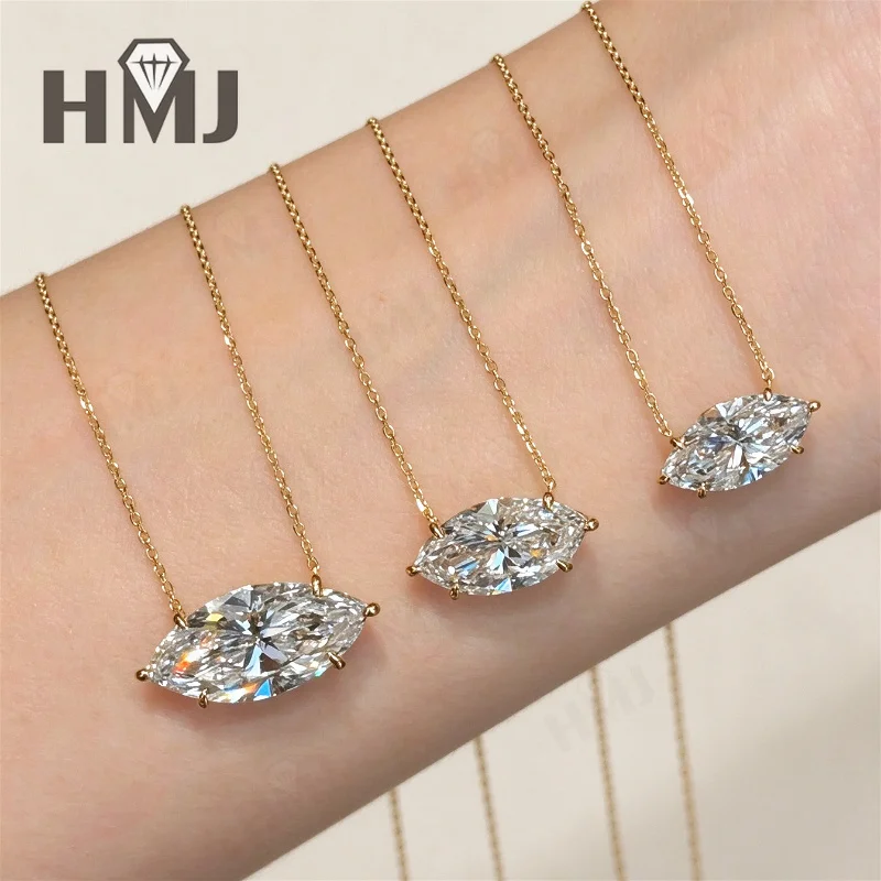 Marquise-Schliff Halskette Solitär-Diamant 3CT S925 Silber 14K Gold East West Anhänger für Damen Hochzeit Feiner Schmuck Geschenke Charms – Detail 6