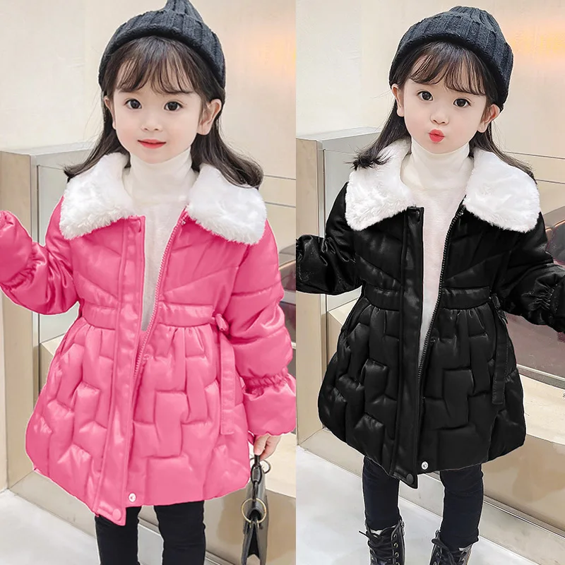 

2022 Winter Thick Keep Warm Girls Down Jacket Long Style Solid Cotton-Padded Clothes Hooded Windbreaker Coat For Girl 2-6 Years