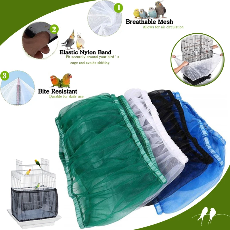 Hot 1pcs Universal Mesh Bird Cage Cover Shell Skirt Net Easy Cleaning Catcher Guard Bird Cage Stretchy Mesh Parrot Bird Cage Net