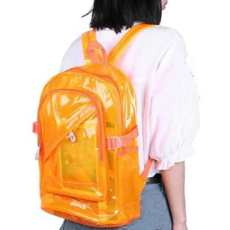 Fashion Transparent Backpack Waterproof PVC Clear Plastic Daily Mini Teenager Girls Notebook School Bag