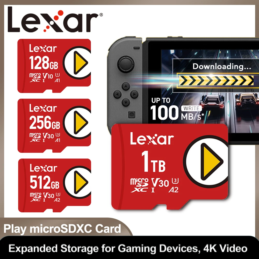 Lexar PLAY micro SD Card UHS-I C10 U3 V30 A2 Full-HD 4k Video 128GB 256GB 512GB 1TB Memory Card for Nintendo Switch Game Console