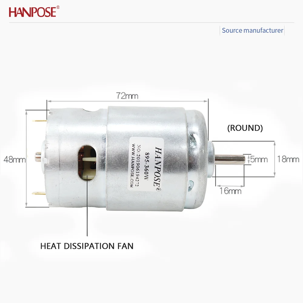 High Speed 12000RPM 895-360W DC Motor Voltage DC12-24V, High Power and Torque