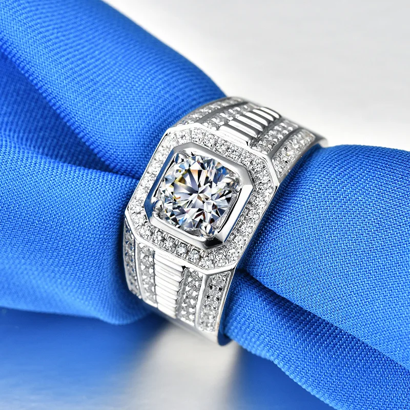 PT950Platinum fashion ring - New bold honeycomb men's diamond ring - Full-cut micro-set ring