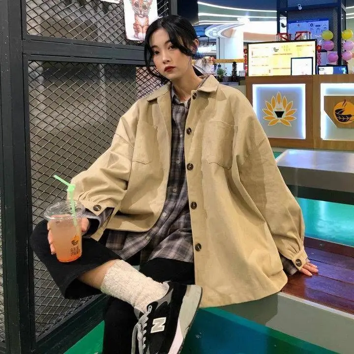 

Harajuku Sle Loose Jaet Men's Trendy Brand Hong Kong Sle Japanese Anime Outerwear Spring Autumn Casual Cool Coat