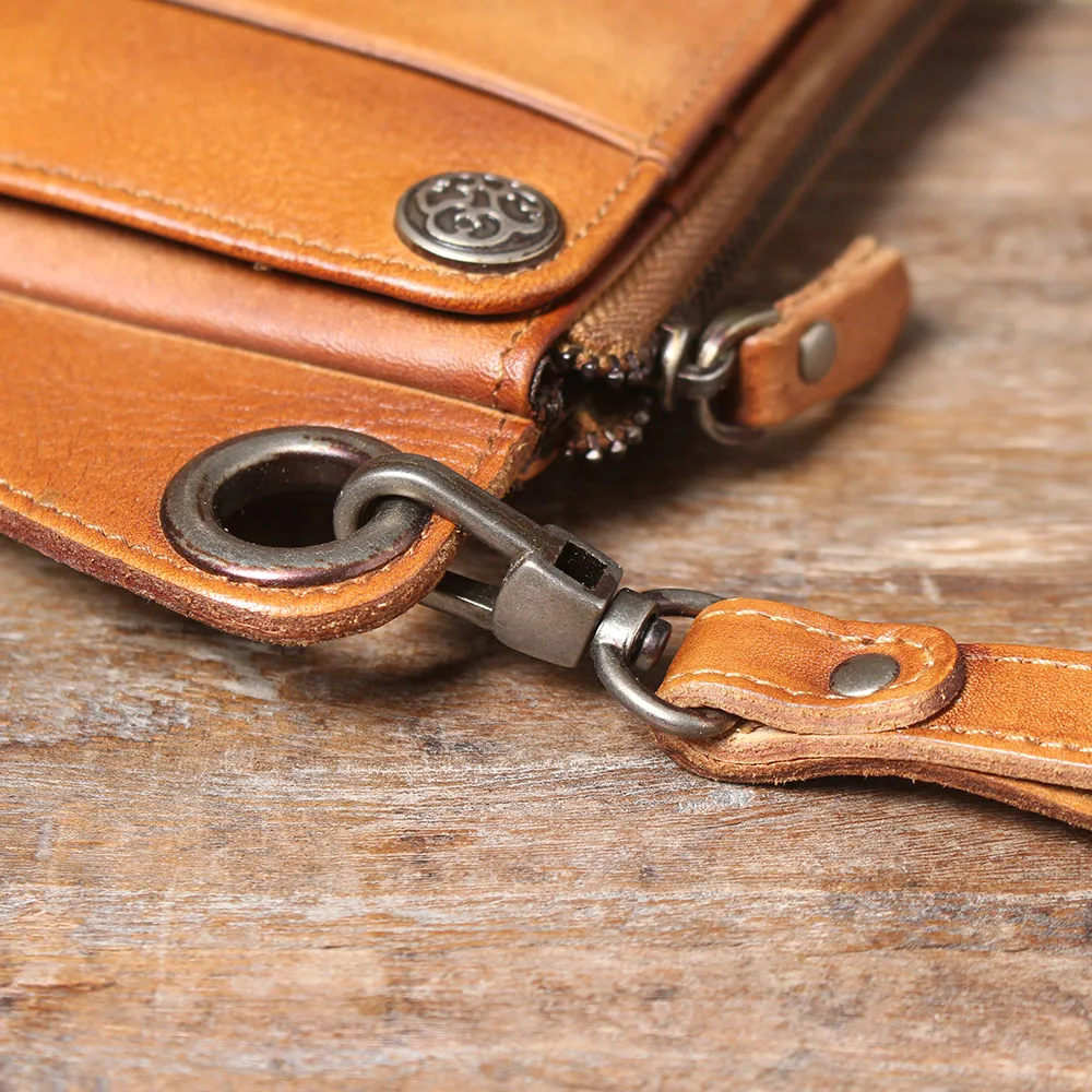 S.WORKER Echtes Vollnarbiges Rindsleder Langes Portemonnaie für Herren, Clutch mit mehreren Kartenfächern, Casual-Geldbörse mit Handgelenkschlaufe – Detail 14