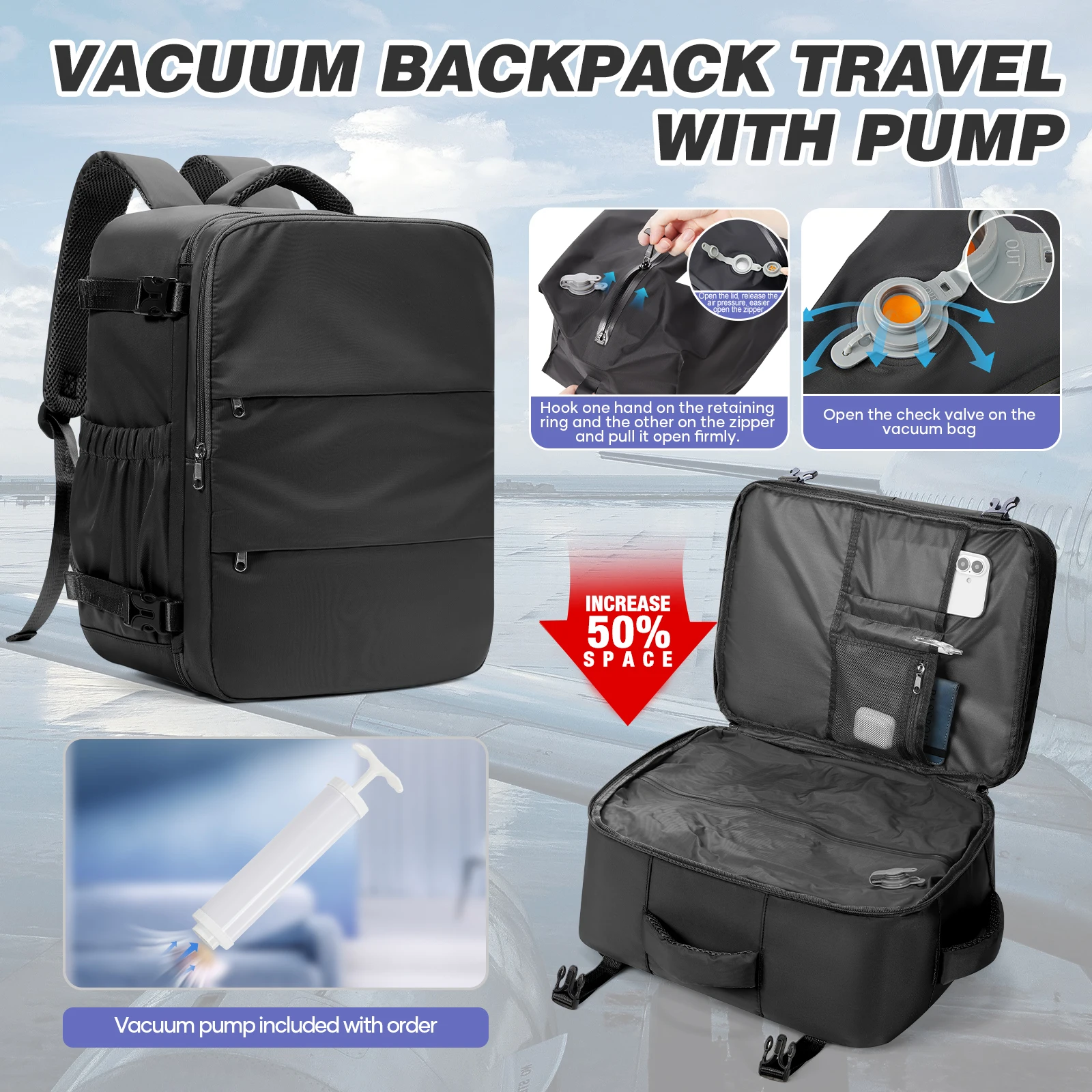 

Vacuum Compression Travel Backpack, Clothing Storage Bag Men Backpack Ryanair 40x30x20 Backpack Short Distance Laptop Backpack