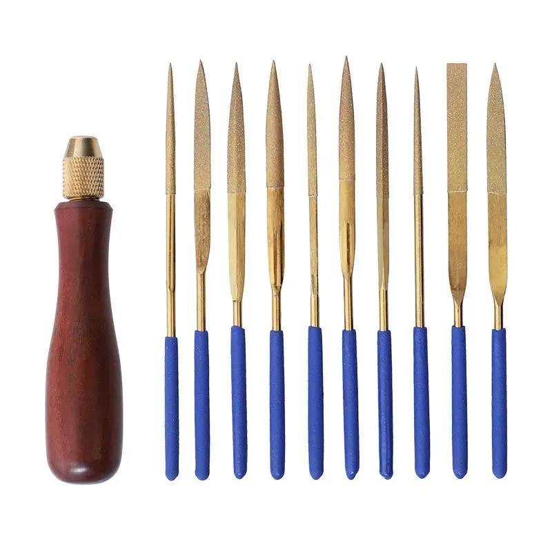 Wood File Handle Wooden Handles With Brass Collet Chuck For Small Files Accessories DIY Metal And Jade Polishing