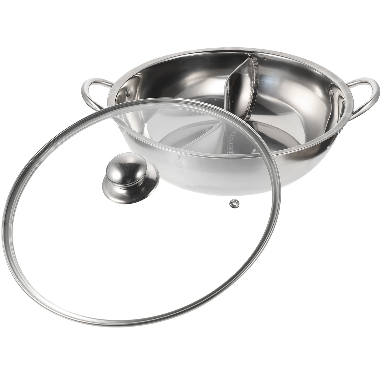 

1 Set Stainless Steel Hot Pot Double Sided Divider Big Cooking Pot For Family Restaurant Soup Split Design Reusable