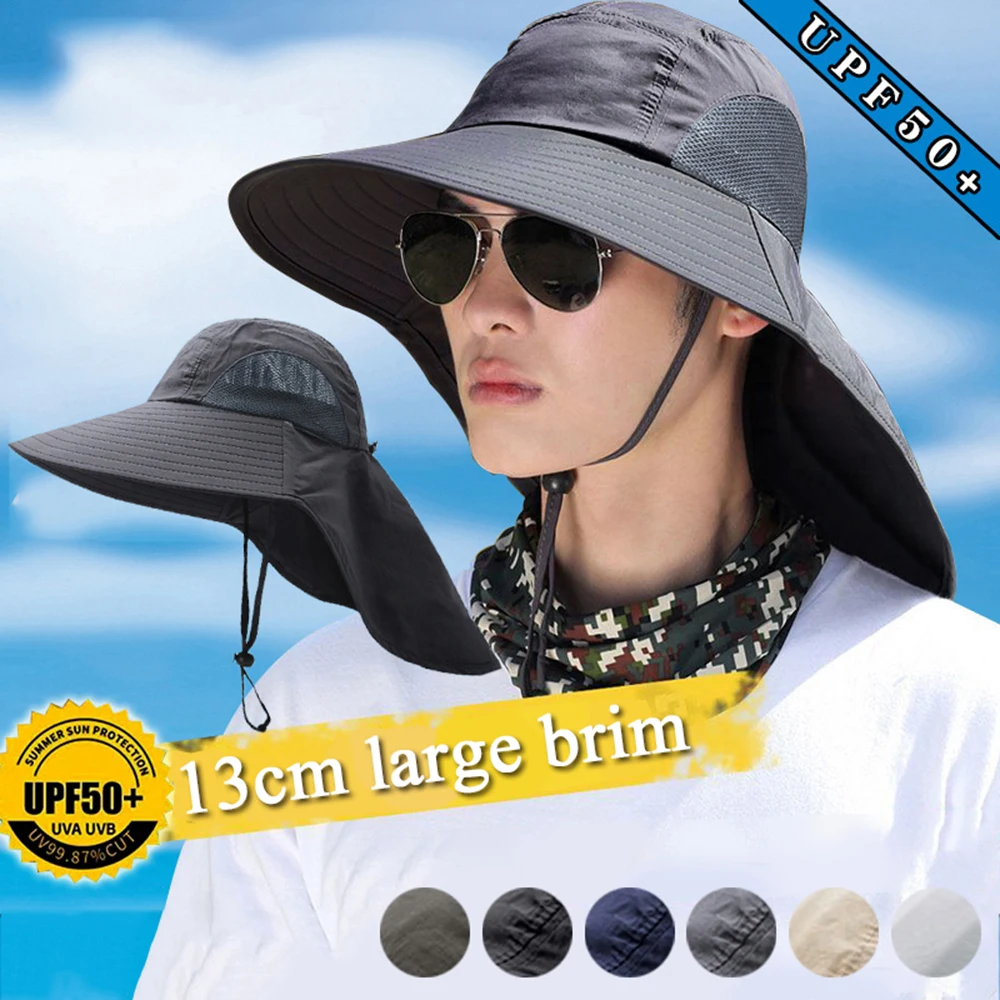 UPF50+ Outdoor Men'S Shawl With A Large Brim Hat Wide Brim Sun Hat With Neck Flap For Men Outdoor Hiking Summer Shawl Tea Cap