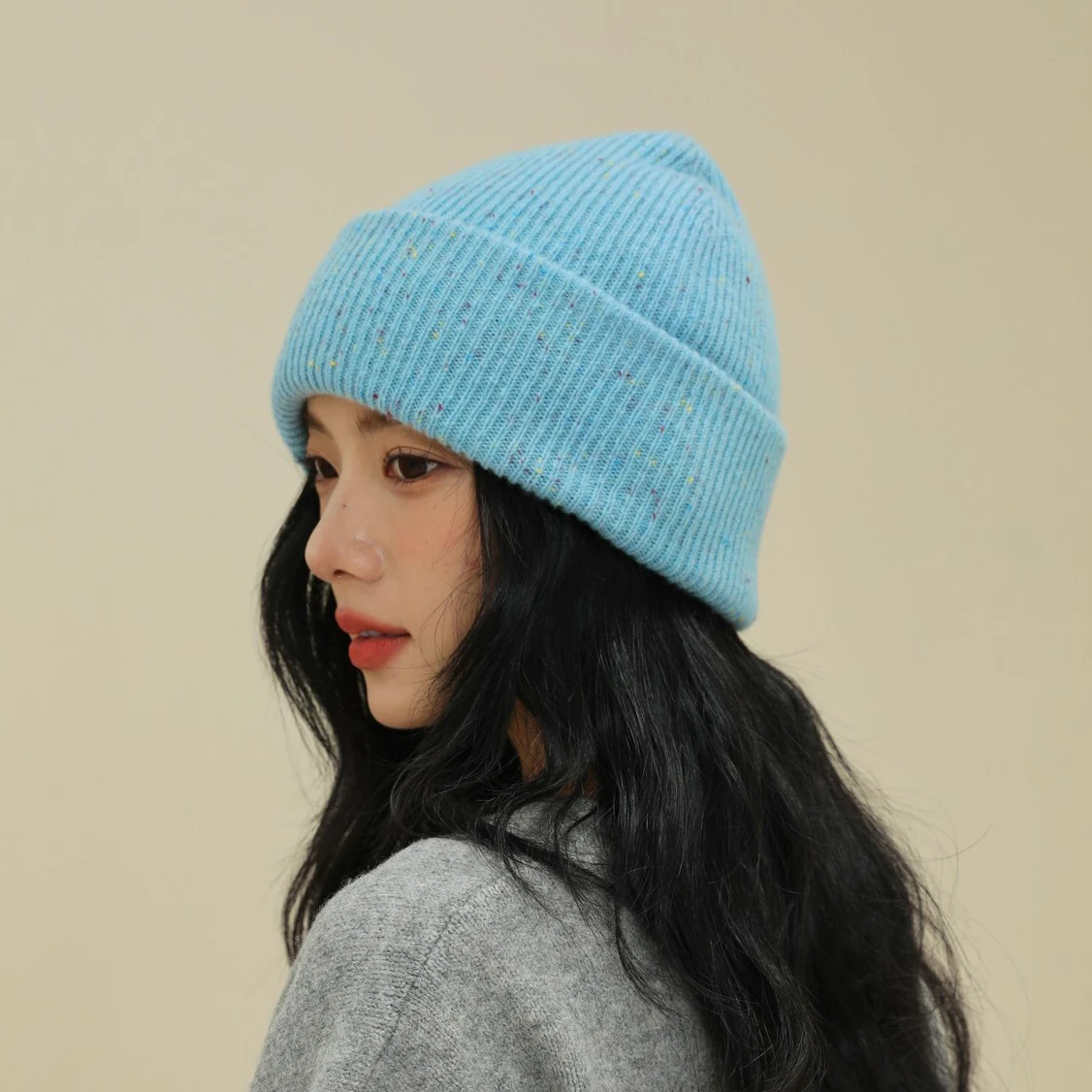100% Wool Beanie Women Korean Winter Warm Knitted Hat Fashion Mixed Color Woolen Hat Outdoor Skiing Winter Hat Men Hat Skull Cap