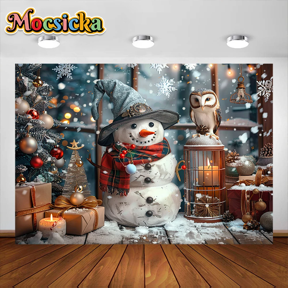 Winter Christmas Photography Background Cute Snowman Xmas Tree Party Decoration Boys Girls Photoshoot Backdrops For Studio