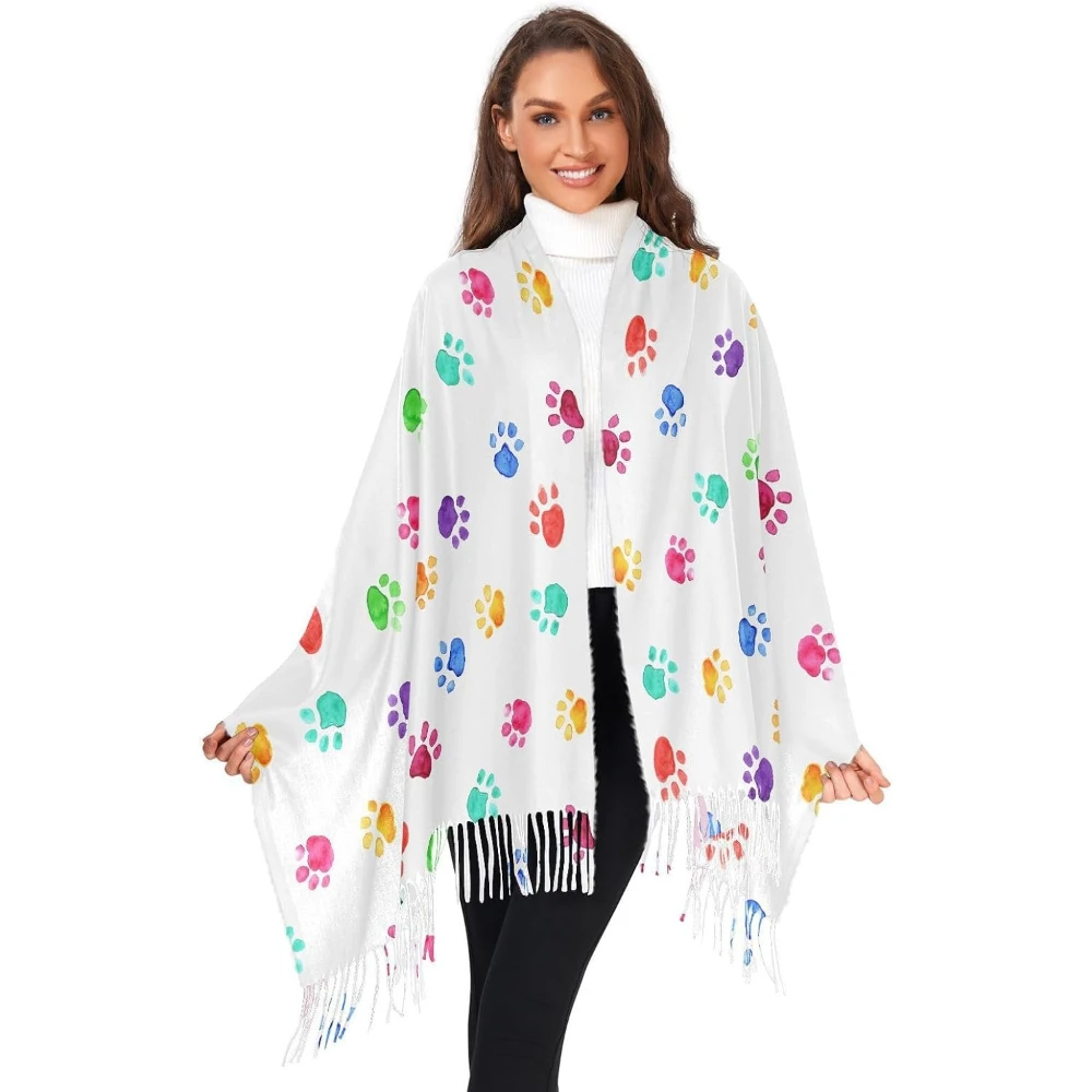 

Зимние шарфы для женщин и мужчин, холодная погода, лапа, собака, кошка, акварель, очень большой мягкий шарф, теплая длинная шаль