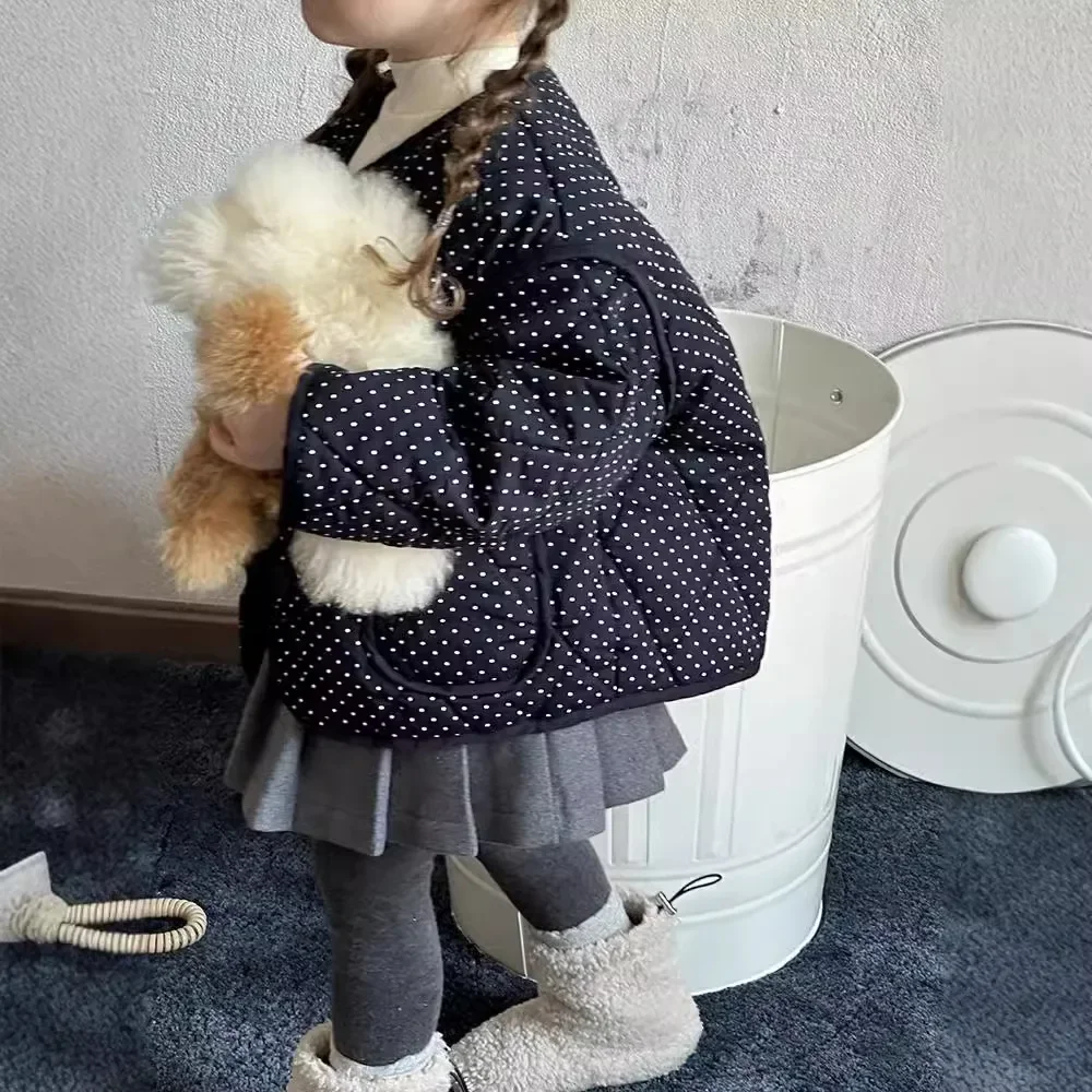 Girls Coat 2024 Winter New Childrens Wear Korean Style Girl Baby Foreign Style Single Breasted Round Neck Cotton-padded Coat