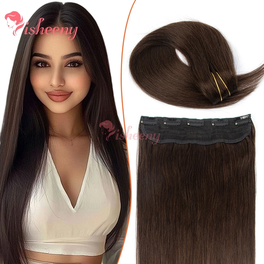 

isheeny Темно-коричневые заколки в цельном наращивании человеческих волос 14-22 дюйма Натуральные прямые 5 зажимов в утке волос 40-60 г для объема