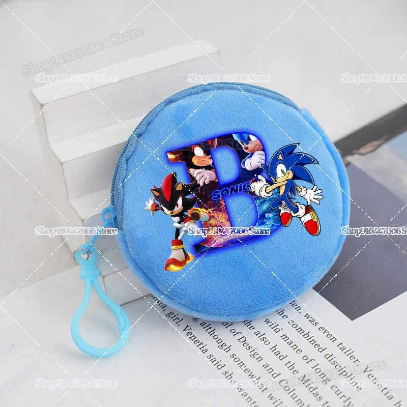 Sonics Figure Letter A-Z Print Wallet Name Combination Plushes Coin Purse Mini Bags Pendants Kids Handbag Pouch Birthday Gift