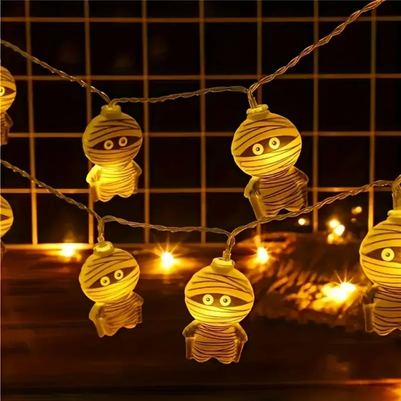 6M 40Leds Halloween Mummy Shape String Light Battery Powered For Home Bedroom Living Room Shop Holiday Party Halloween Decor 605