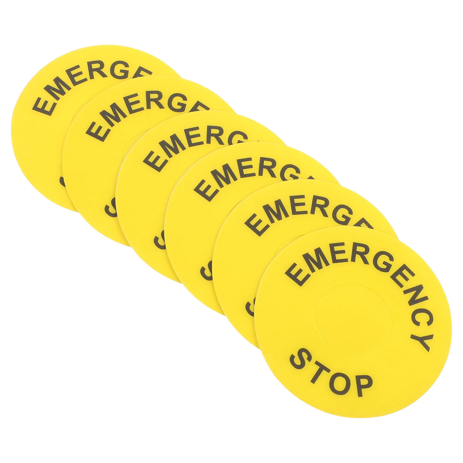 6pcs Emergency Stop Sticker Yellow Self Adhesive Safety Sign Decal For Industrial Machinery Warning Label Pvc Durable Waterproof