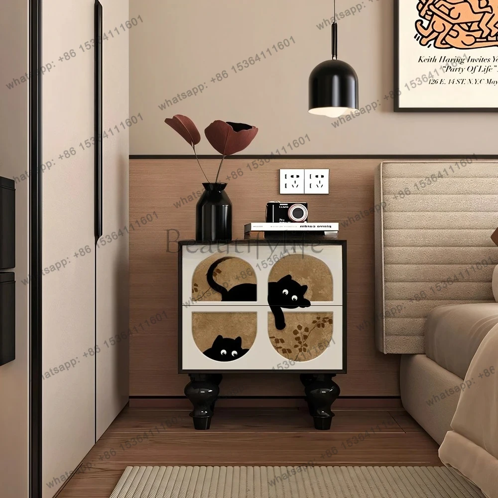 

Modern Simple Solid Wood Bedside Table Bedroom Cream Wind Storage Drawer Bedside Painted Cabinet