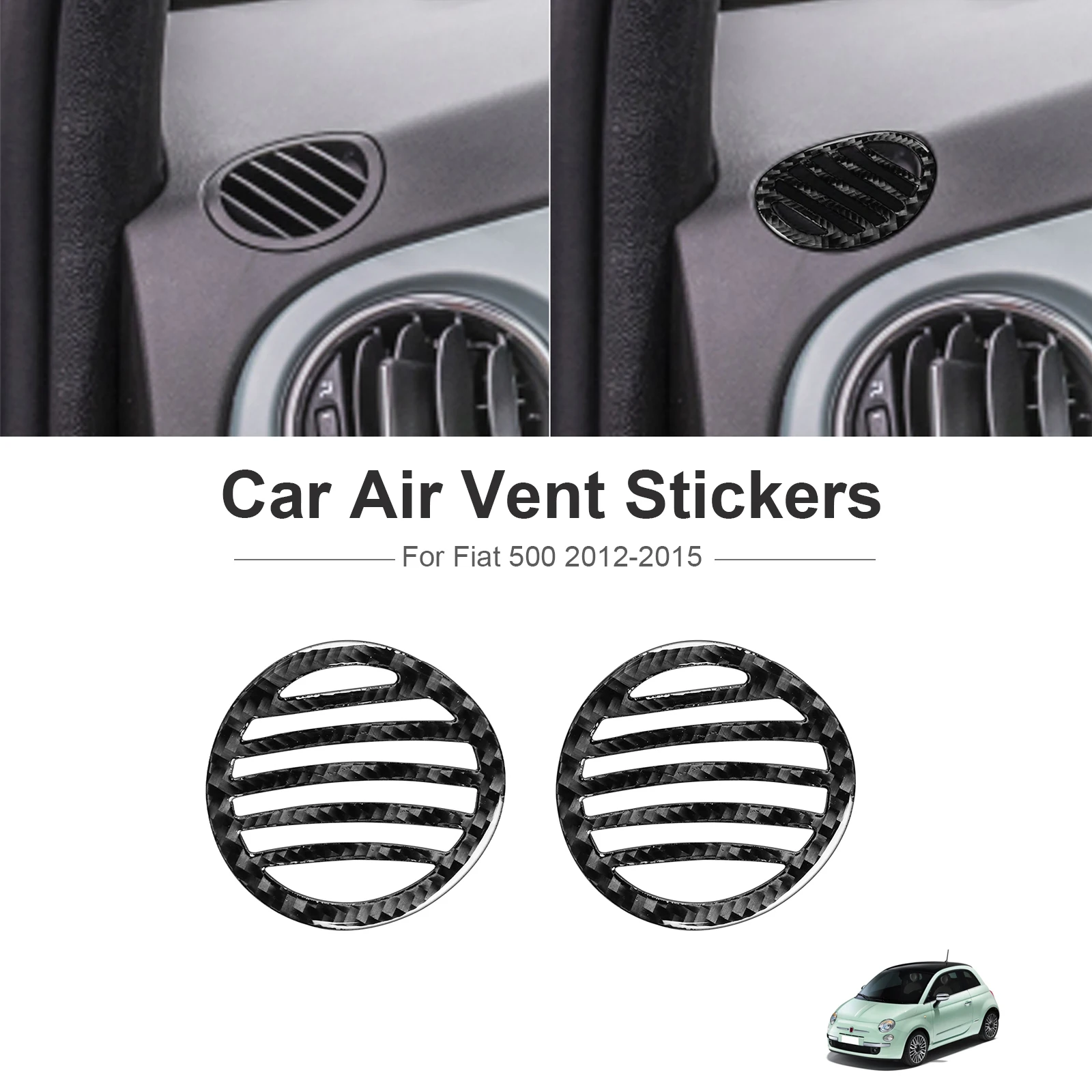 Carbon Fiber Car Dashbaord Upper Air Vent Stickers For Fiat 500 2012 2013 2014 2015 Car Interior Accessories