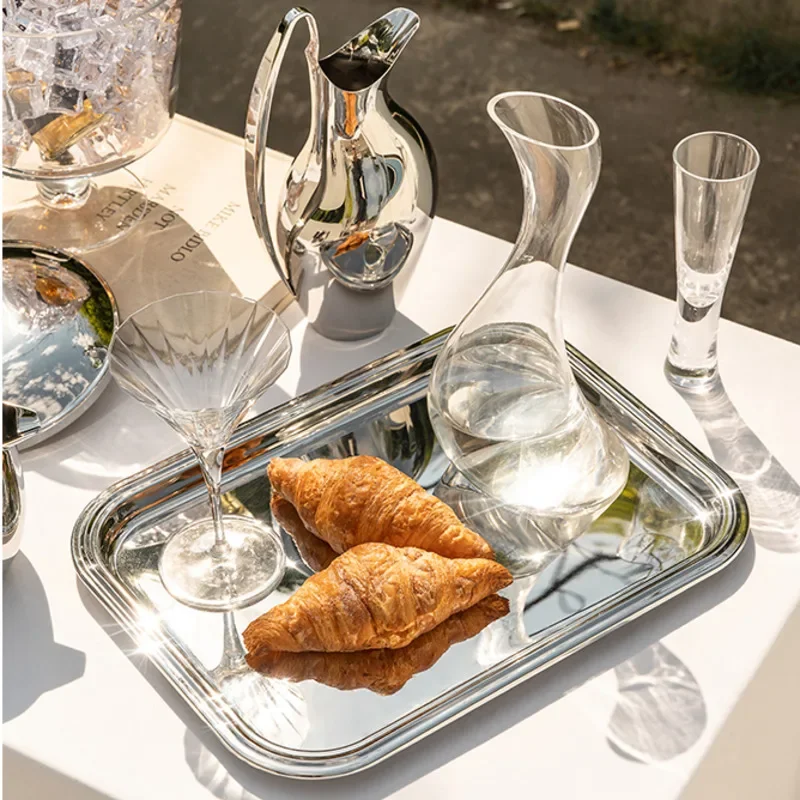 High-grade Stainless Steel Western Food Plate Home Tea Table Fruit Snack Tray Hotel Service Tray Multifunctional