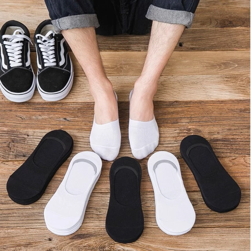 5 paires de chaussettes invisibles en coton pour hommes, couleur Pure, bouche légère, printemps et été, chaussettes simples pour bateau à vent