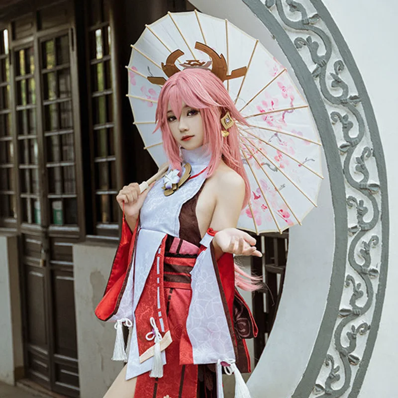 Yae Miko Cosplay Anime Genshin Impact Yae Miko Guuji Yae Cosplay Costume parrucca abito vestito da festa costumi di Halloween per le donne