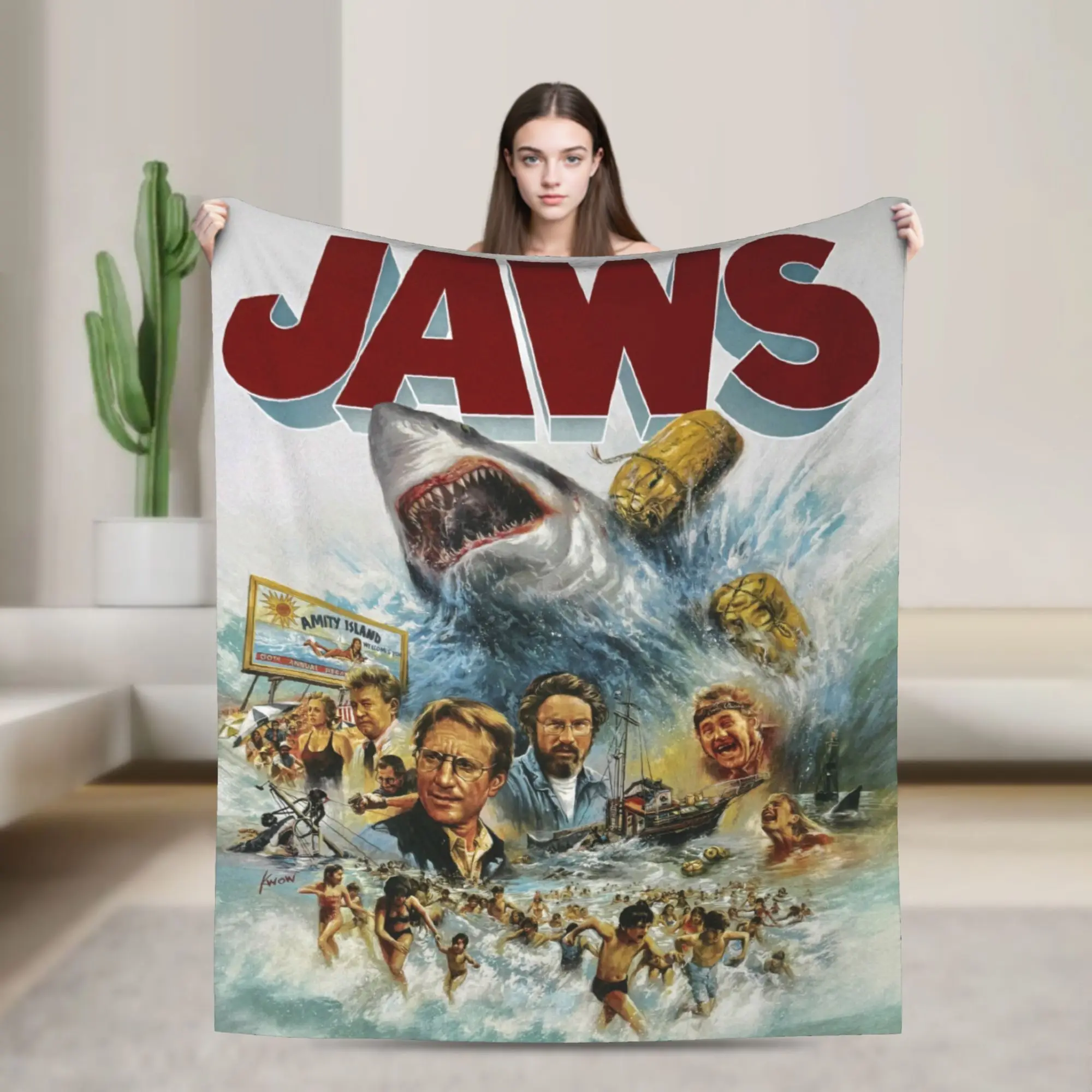 Jaws Shark Wool Blankets 80s Movie Awesome Throw Blanket for  Sofa Bedding Lounge 150*125cm Bedspreads
