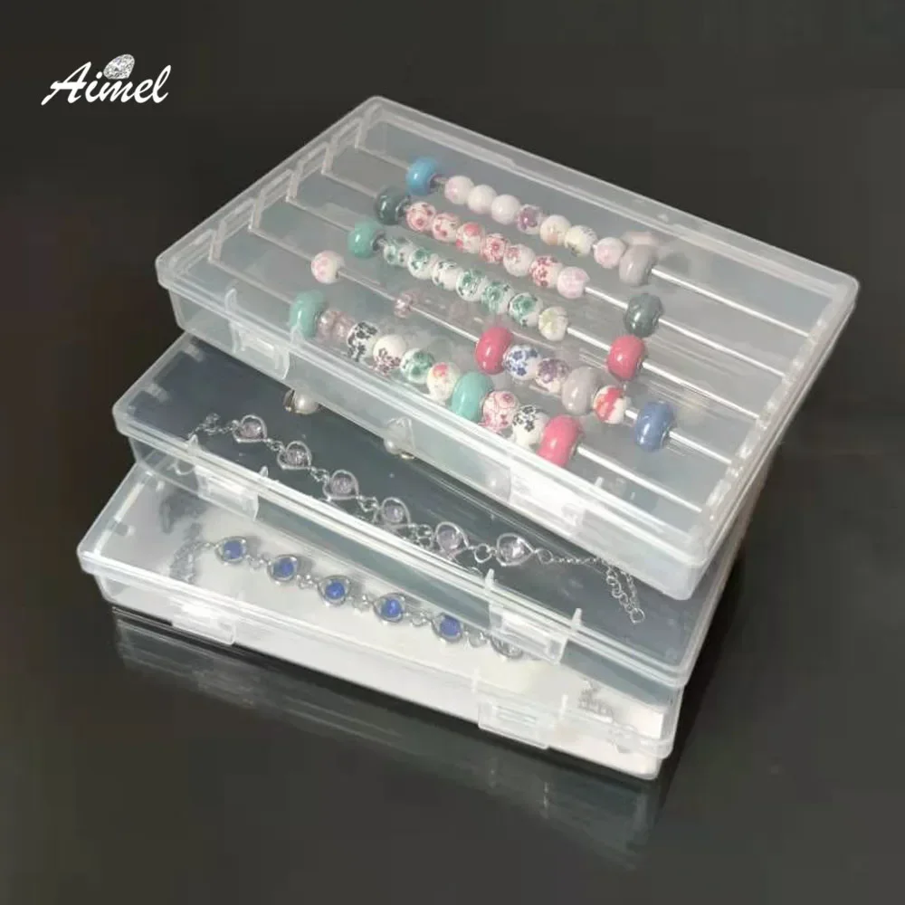 شفافة سحر المجوهرات صندوق تخزين المحمولة 5 قضيب معدني الخرز الحاويات حالة DIY سلسلة قلادة سوار درج منظم