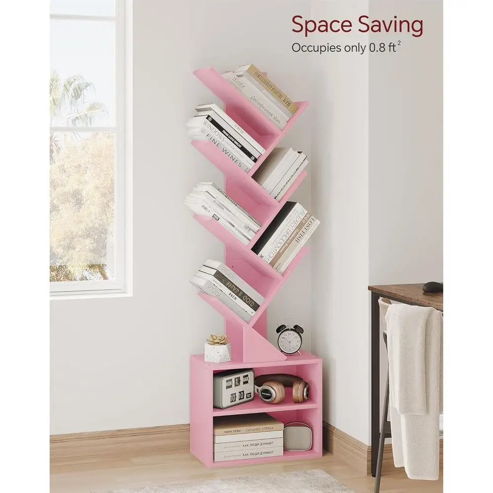 رف كتب على شكل شجرة مكون من 6 طبقات، خزانة كتب طويلة مع خزانة تخزين، منظم أرفف الكتب الضيقة الحديثة، رف كتب قائم على الأرض #3