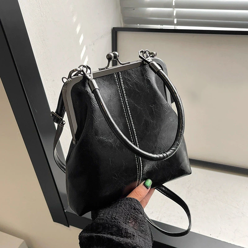 Elegante Clip Lock Umhängetasche Große Kapazität PU Leder Umhängetasche Einfarbig Retro frauen Kleine Handtasche – Detail 18