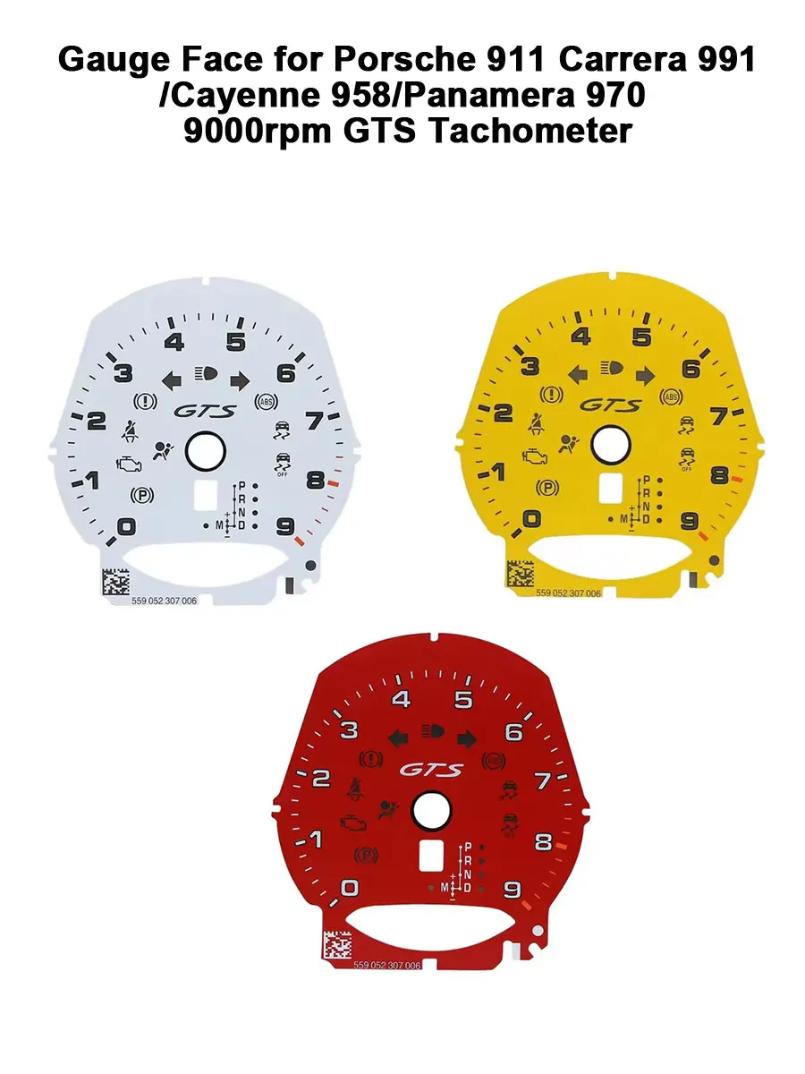

Gauge Face for Porsche 911 Carrera 991/Cayenne 958/Panamera 970 9000rpm GTS Tachometer