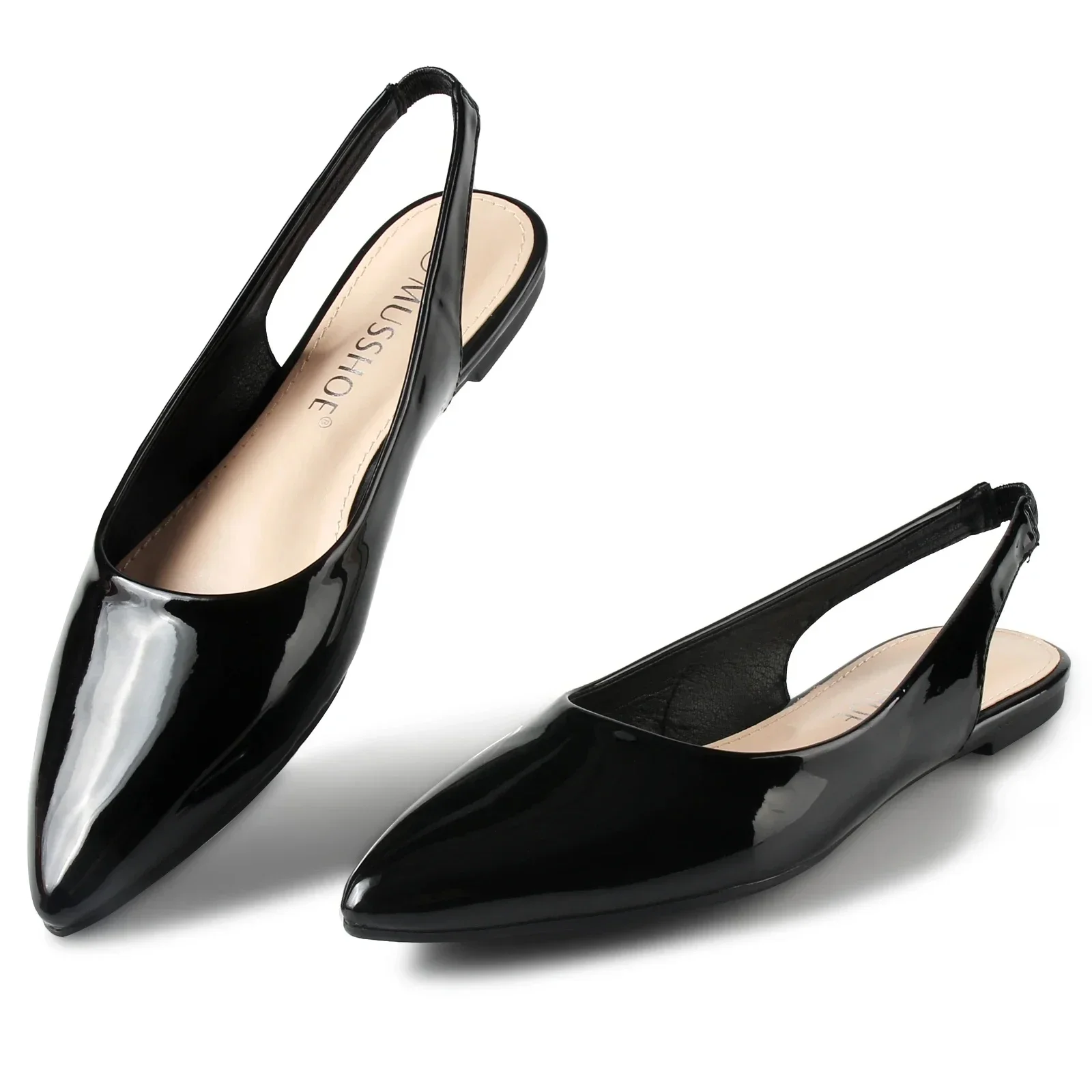 

Женские туфли-балетки с ремешком на пятке, остроносые, черные, с комбинированным верхом, удобные, без застежек, для свадьбы