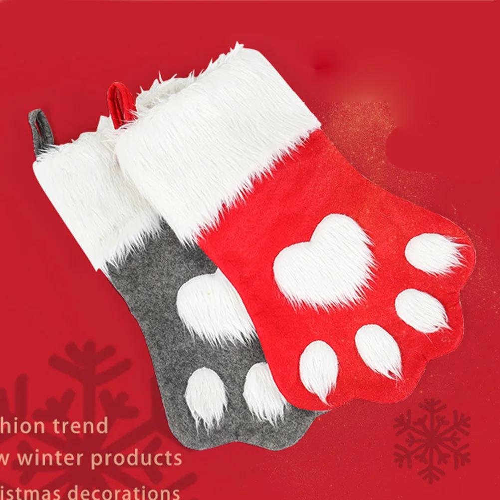 

Christmas Stocking Kids Stockings Paw Ornament Socks Animal Bags Pet Child for Dog