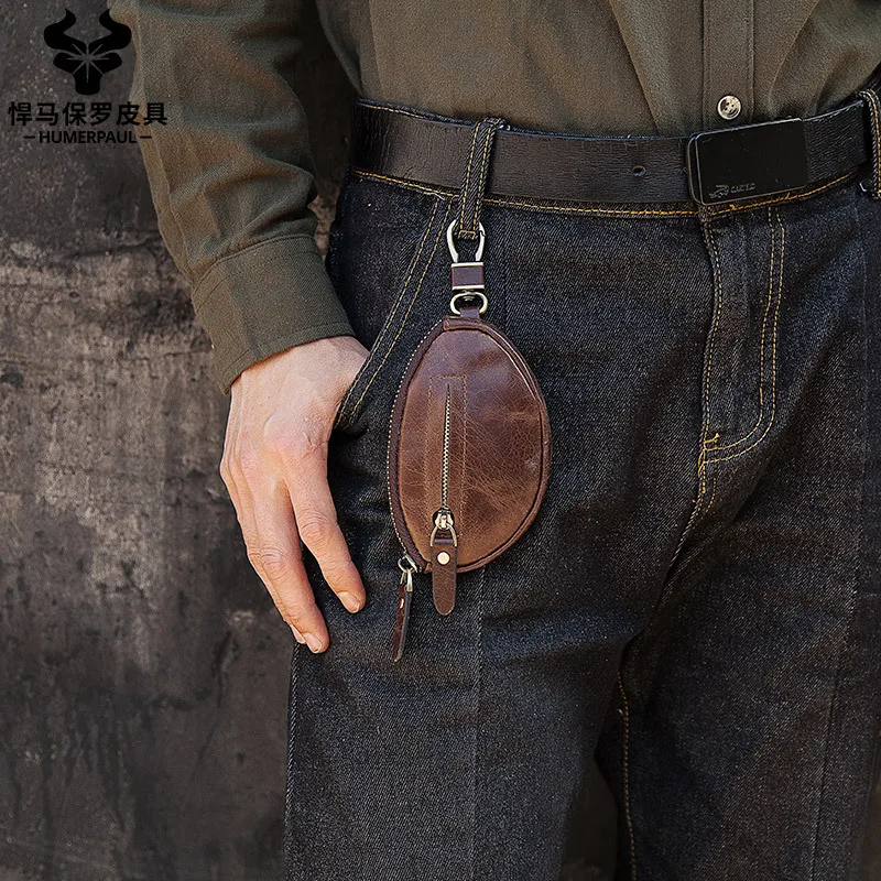 High quality genuine leather car key bag, fashionable and casual key bag, first layer cowhide key chain zipper coin purse