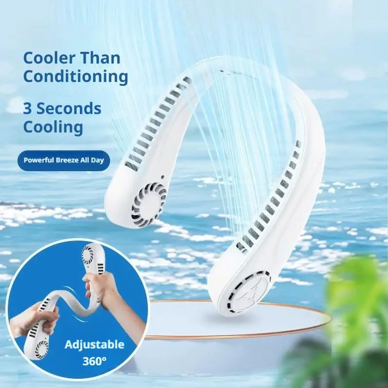 Portable Bladeless Neck Fan 5000mAh Rechargeable Personal Cooling Fan 5-Speed Quiet Wearable Fan for Travel Sports Outdoor