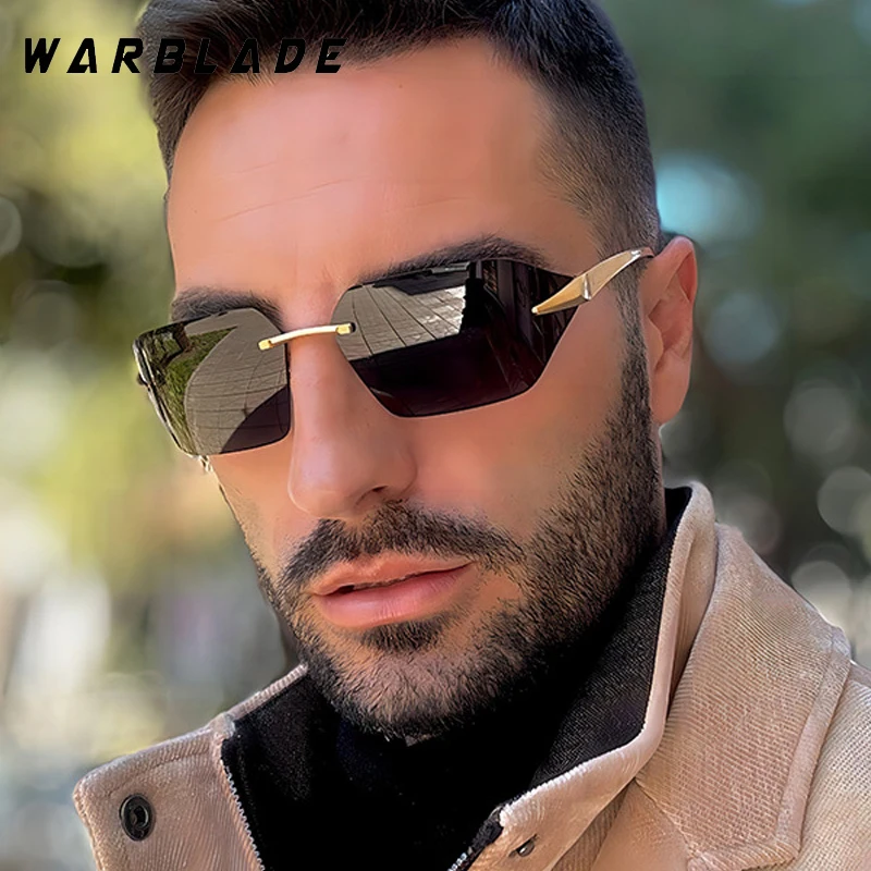 

Men Sunglasses Vintage Rimless Y2K Fashion Luxury Brand Design Outdoors Traveling Sun Glasses For Women Rectangle Shades UV400