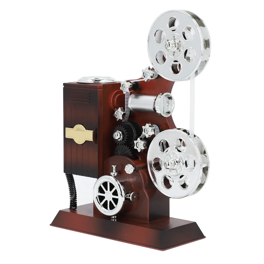 ABS Projector Music Box Brown Projector Vintage Wind Up Music Box 8.46 X 6.69 X 3.15in Desktop Retro Decor Box