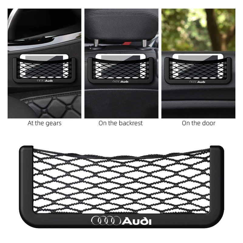 1Pcs Car Storage Net Pocket Mesh Organizer Accessories For Audi Sline A3 A1 A4 B8 B7 A6 C7 A5 A7 A8 B9 B6 C6 Q2 Q3 Q5 Q7 Q8 TT